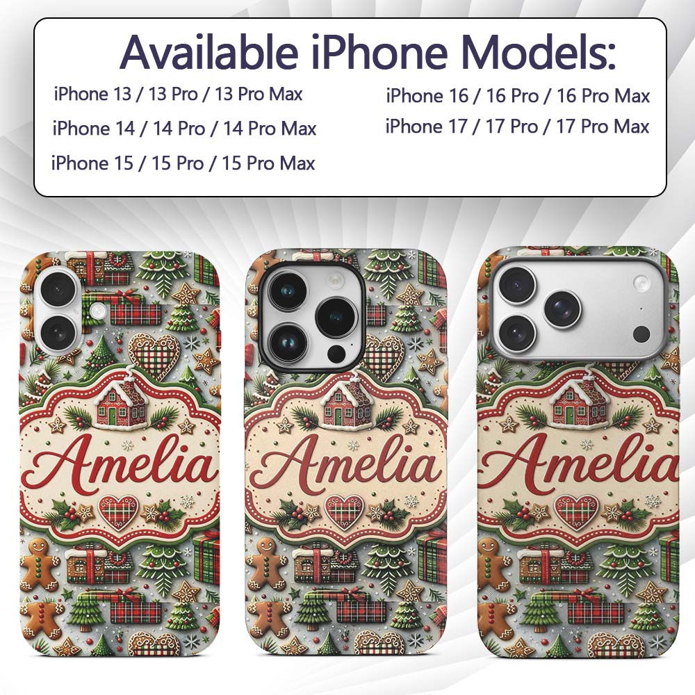 Festive Christmas Gingerbread House Cookies Trees Custom Name Protective Phone Case Mobile Cover Durable Everyday Smartphone Shock Resistant