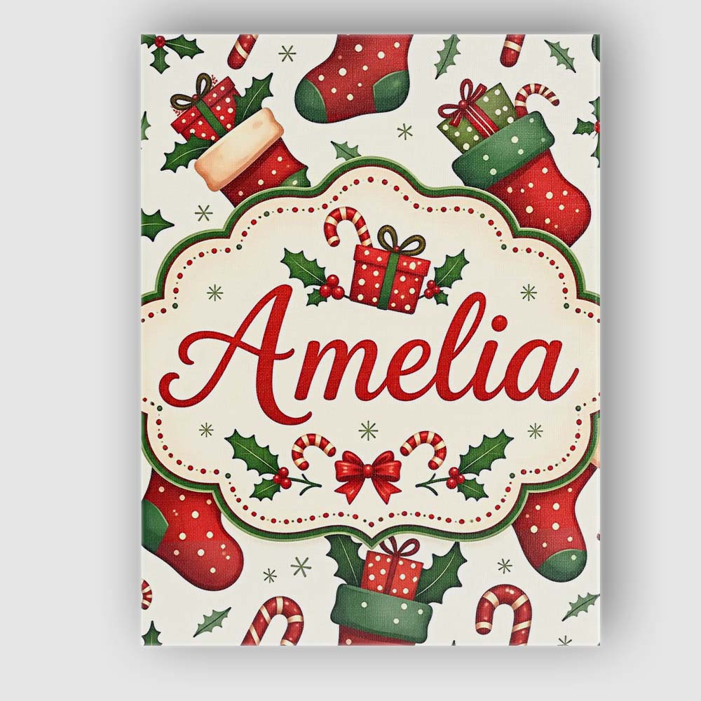 Personalised Name Cute Christmas Stockings Custom Unique Gift Idea Elegant Feature Canvas Wall Art Print Decor Picture Ready to Hang