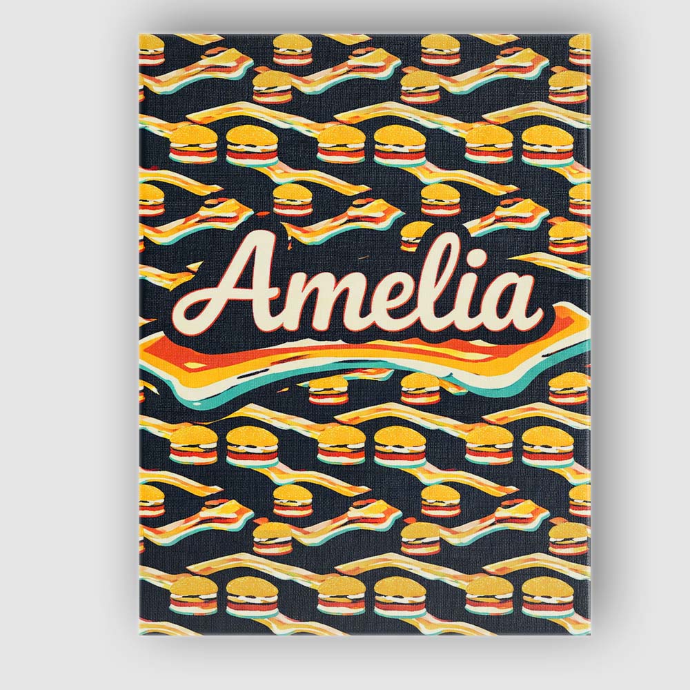 Personalised Name Burger Geometric Seamless Pattern Fast Food Snack Custom Canvas Wall Art Print Decor Picture Ready to Hang