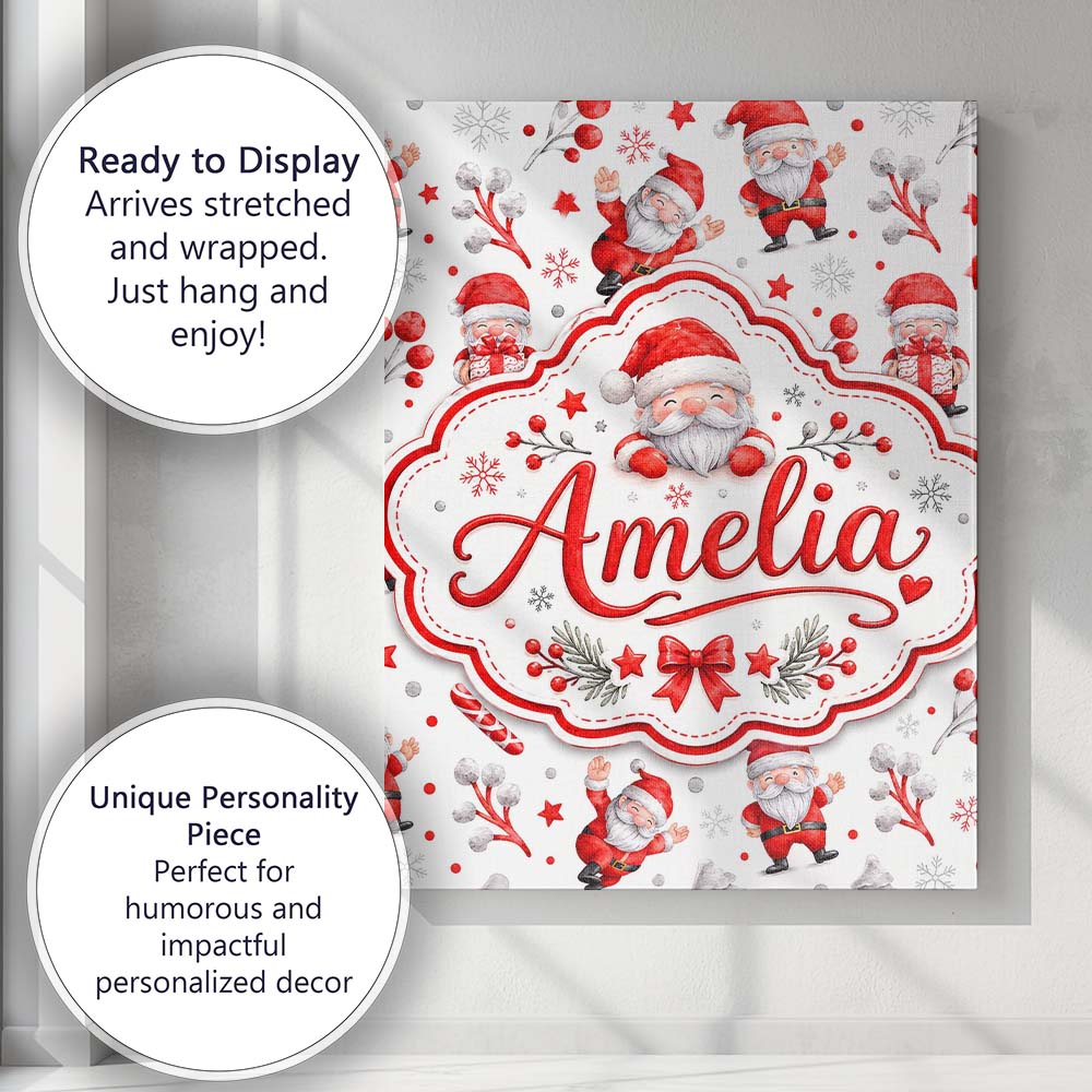 Personalised Name Cute Santa Claus Custom Stylish Home Interior Unique Gift Idea Canvas Wall Art Print Decor Picture Ready to Hang