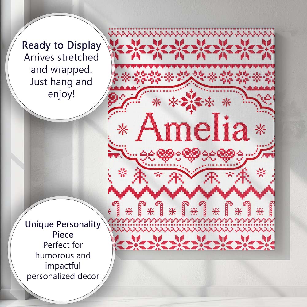 Personalised Name Scandinavian Red Nordic Custom Unique Gift Idea Elegant Feature Canvas Wall Art Print Decor Picture Ready to Hang