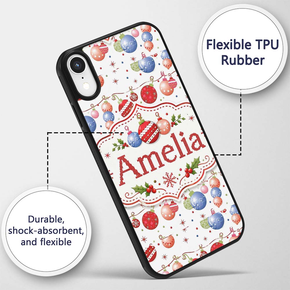 Christmas Hanging Baubles Garland Stars Seamless Custom Name Protective Phone Case Mobile Cover Durable Everyday Smartphone Shock Resistant
