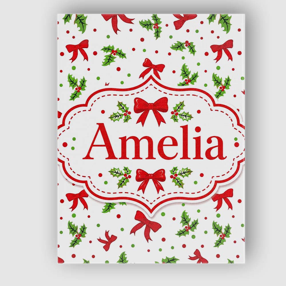 Personalised Name Christmas Holly Leaves Custom Unique Gift Idea Elegant Feature Canvas Wall Art Print Decor Picture Ready to Hang