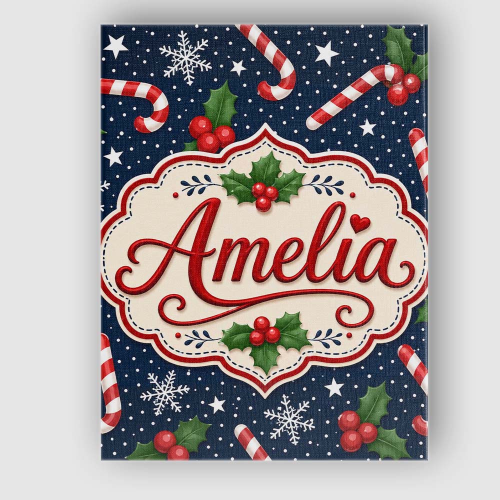 Personalised Name Christmas Candy Cane Custom Modern Room Accent Elegant Feature Canvas Wall Art Print Decor Picture Ready to Hang