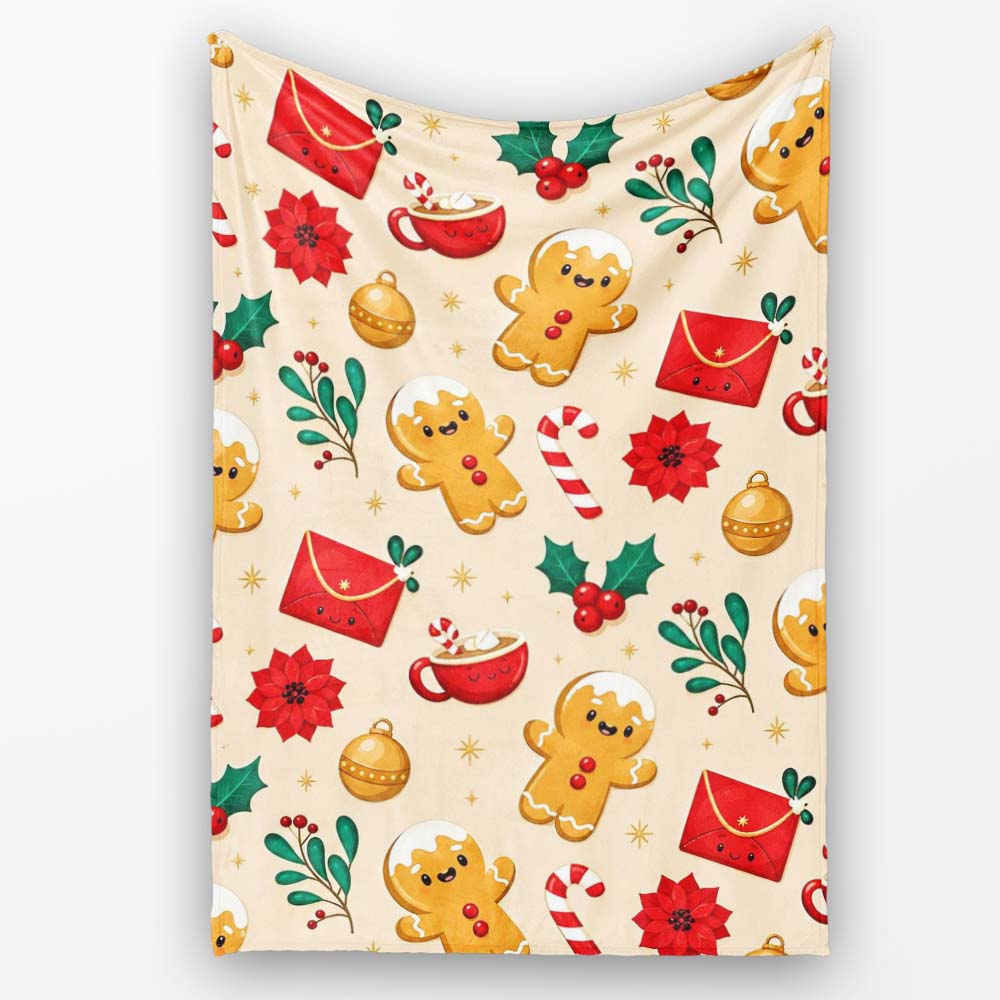 Cute Gingerbread Cookies Envelope Cocoa Seamless Pattern Lovely Personalised Custom Name Super Soft Fleece Blanket Bed Sofa Throw
