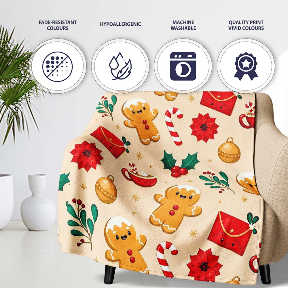 Cute Gingerbread Cookies Envelope Cocoa Seamless Pattern Lovely Personalised Custom Name Super Soft Fleece Blanket Bed Sofa Throw