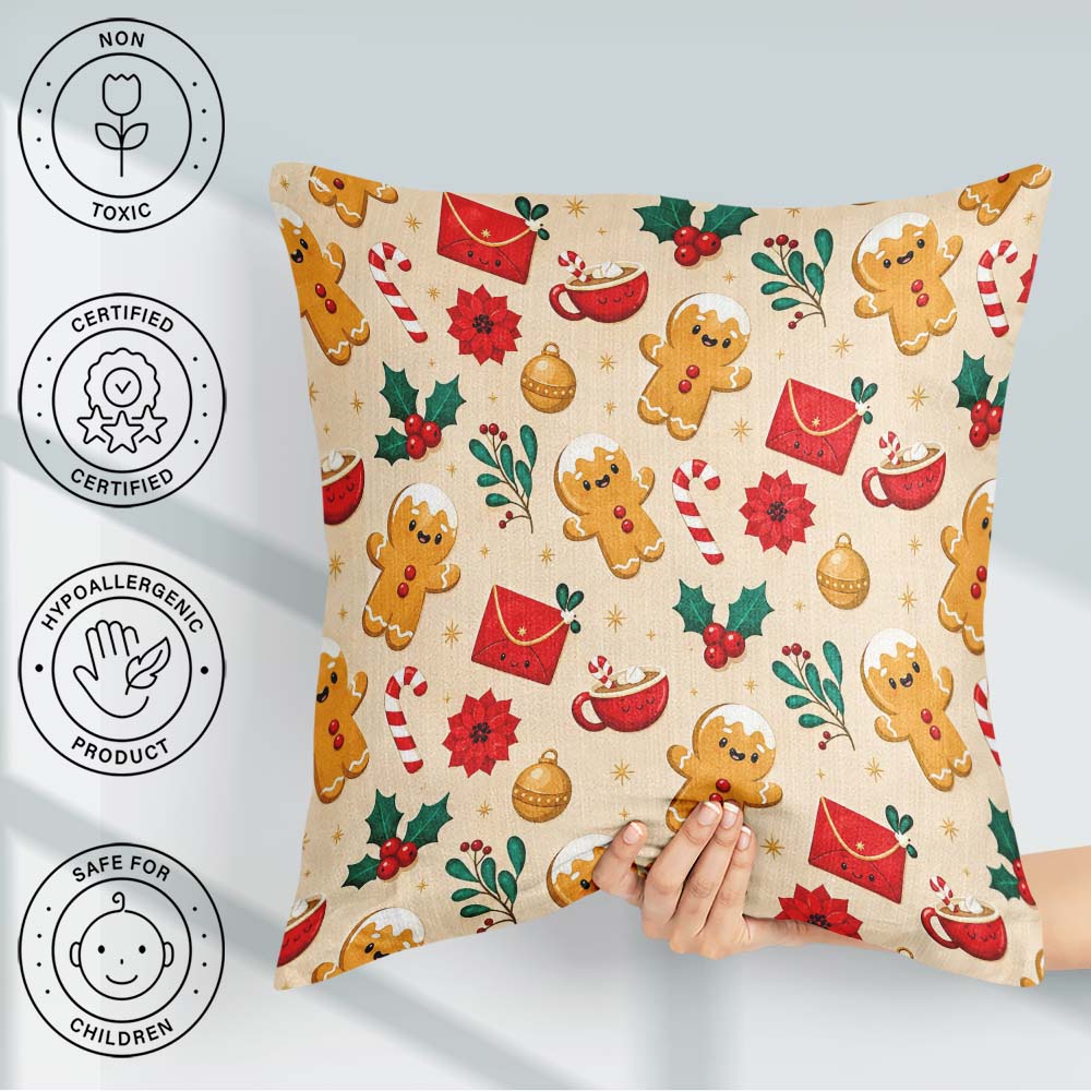 Custom Name Gingerbread Cookies Envelope Cocoa Seamless Pattern Square Filled Cushion Throw Pillow Sofa Bed Home Decor Zip Washable UK Made