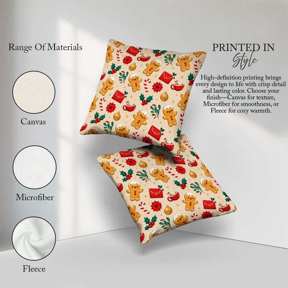 Custom Name Gingerbread Cookies Envelope Cocoa Seamless Pattern Square Filled Cushion Throw Pillow Sofa Bed Home Decor Zip Washable UK Made