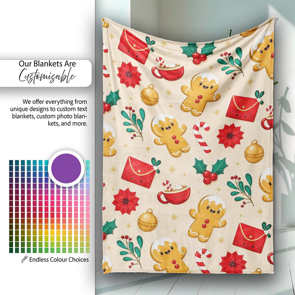 Cute Gingerbread Cookies Envelope Cocoa Seamless Pattern Lovely Personalised Custom Name Super Soft Fleece Blanket Bed Sofa Throw