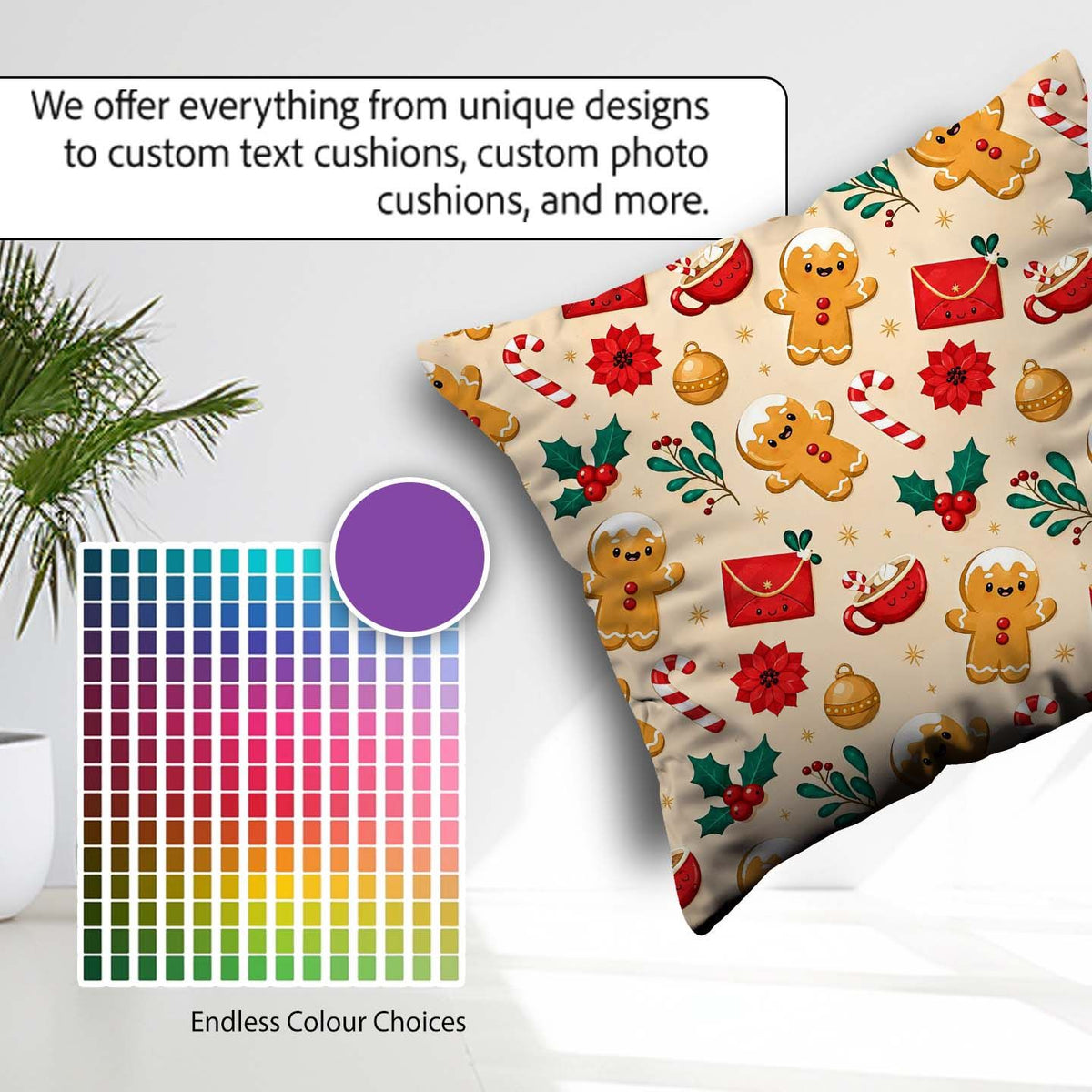 Custom Name Gingerbread Cookies Envelope Cocoa Seamless Pattern Square Filled Cushion Throw Pillow Sofa Bed Home Decor Zip Washable UK Made