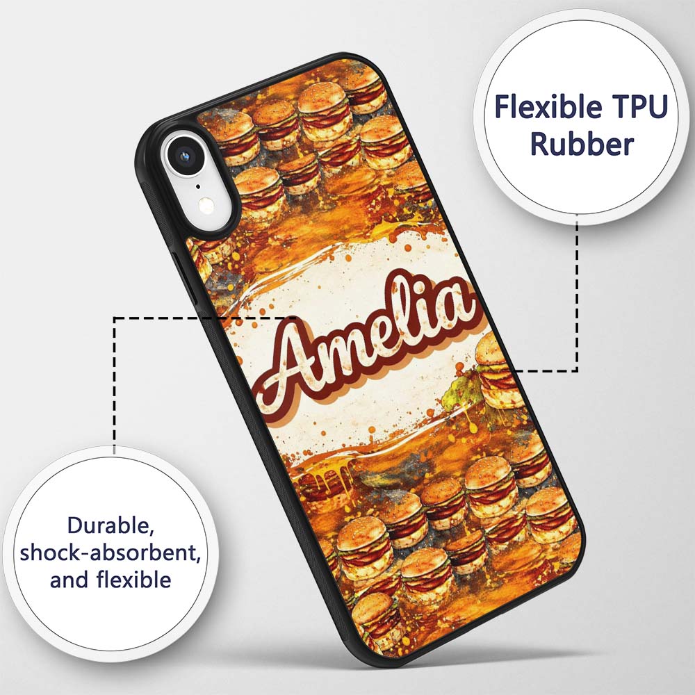 Vintage Grunge Cheeseburger Seamless Pattern Fast Custom Name Protective Phone Case Mobile Cover Durable Everyday Smartphone Shock Resistant