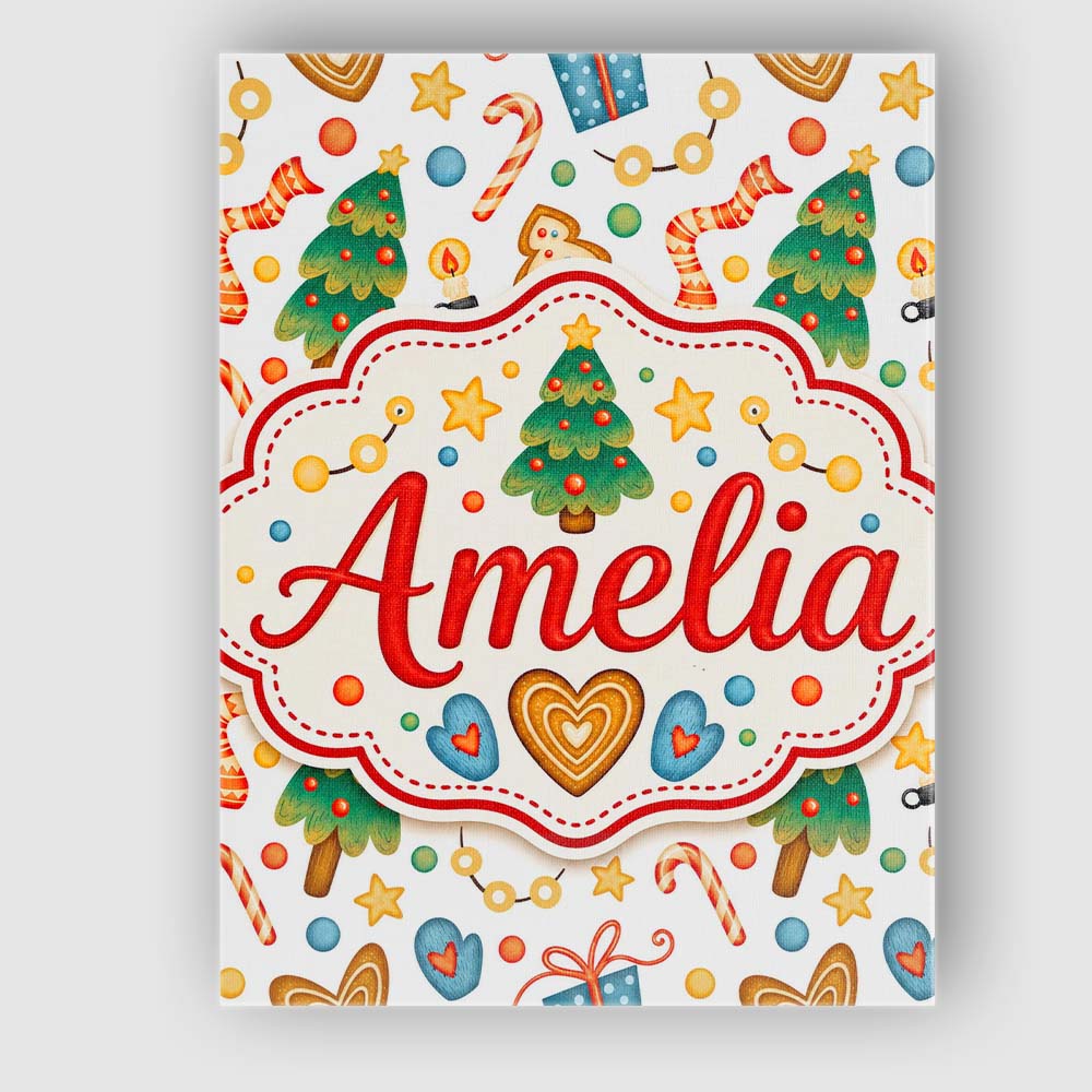Personalised Name Cute Christmas Tree Custom Modern Room Accent Creative Decorator Style Canvas Wall Art Print Decor Picture Ready to Hang