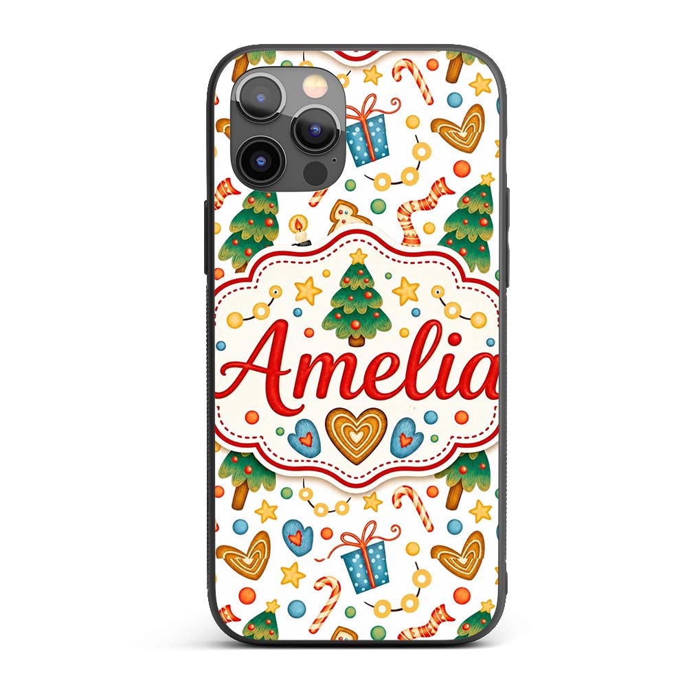 Cute Christmas Tree Gingerbread Candy Cane Gift Custom Name Protective Phone Case Mobile Cover Durable Everyday Smartphone Shock Resistant