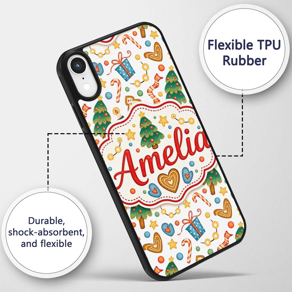 Cute Christmas Tree Gingerbread Candy Cane Gift Custom Name Protective Phone Case Mobile Cover Durable Everyday Smartphone Shock Resistant