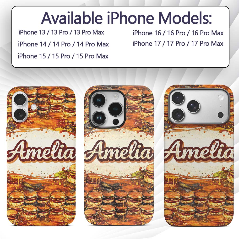 Vintage Grunge Cheeseburger Seamless Pattern Fast Custom Name Protective Phone Case Mobile Cover Durable Everyday Smartphone Shock Resistant