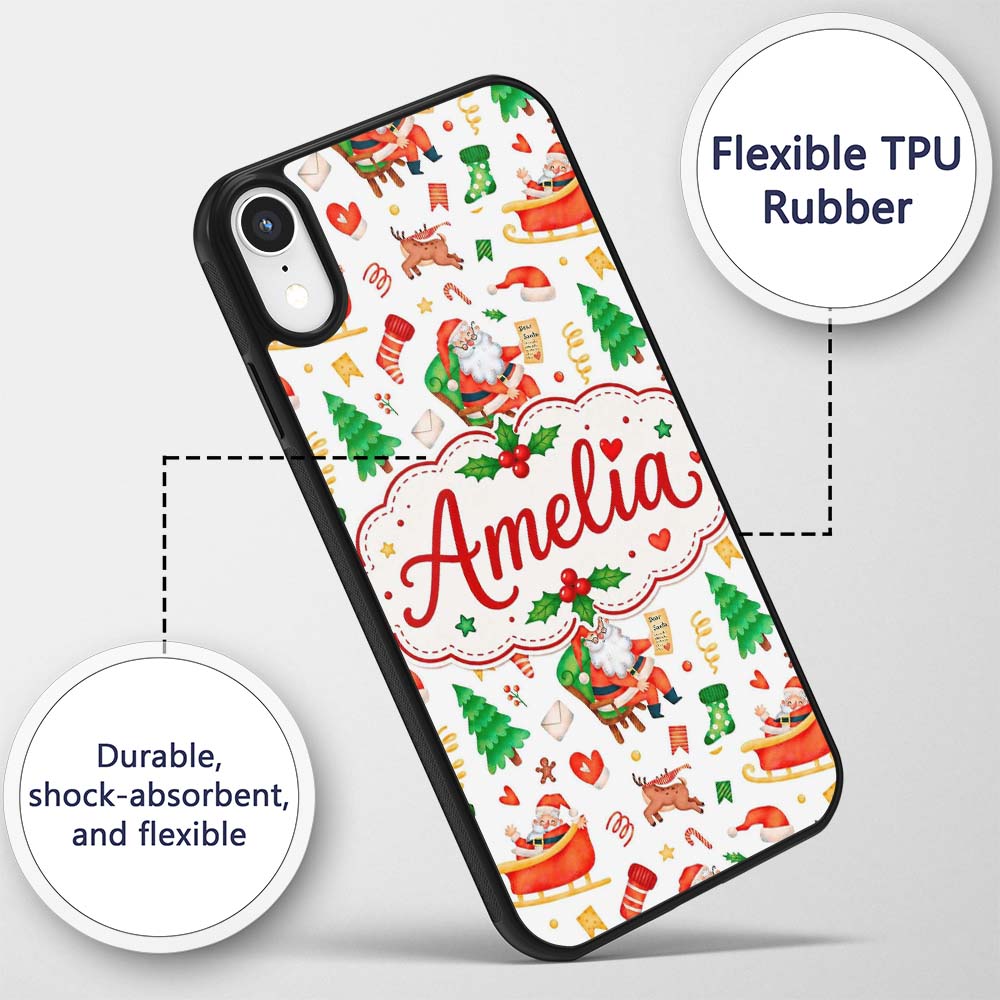 Cute Santa Sleigh Reindeer Socks Gifts Seamless Custom Name Protective Phone Case Mobile Cover Durable Everyday Smartphone Shock Resistant