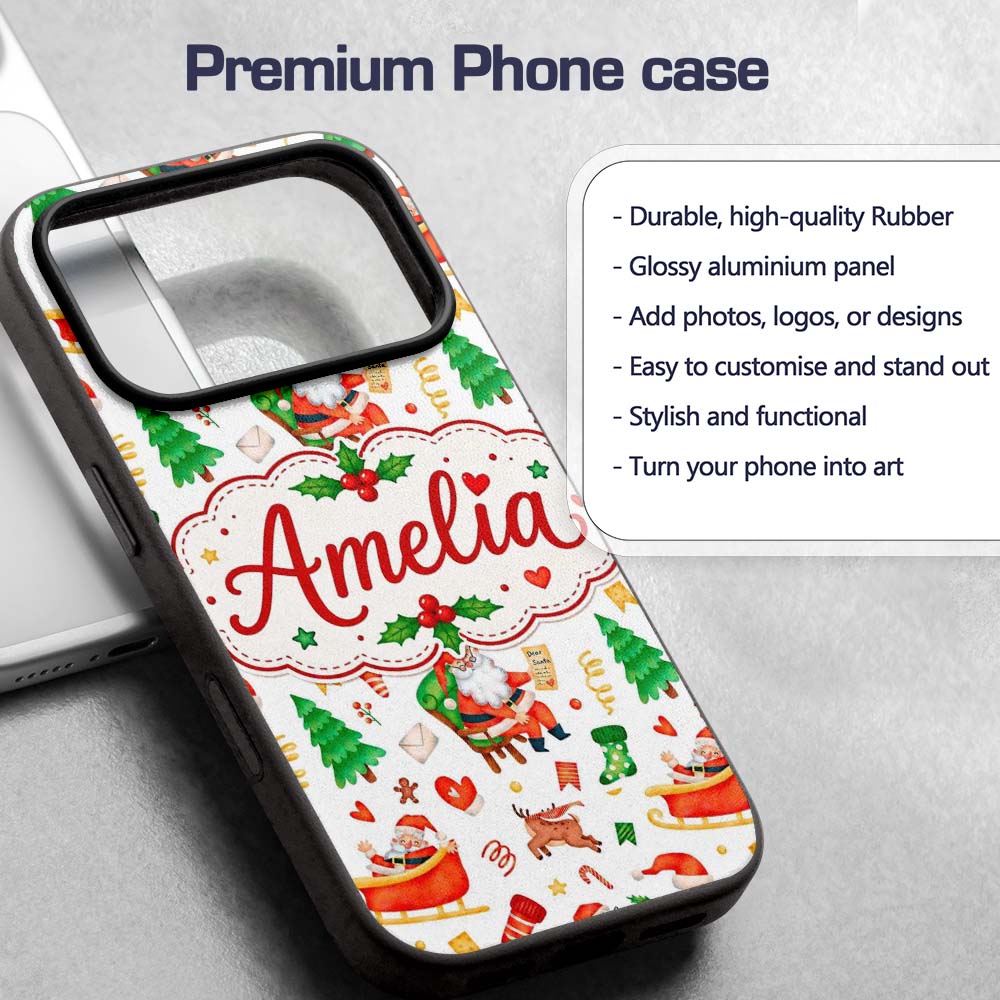 Cute Santa Sleigh Reindeer Socks Gifts Seamless Custom Name Protective Phone Case Mobile Cover Durable Everyday Smartphone Shock Resistant