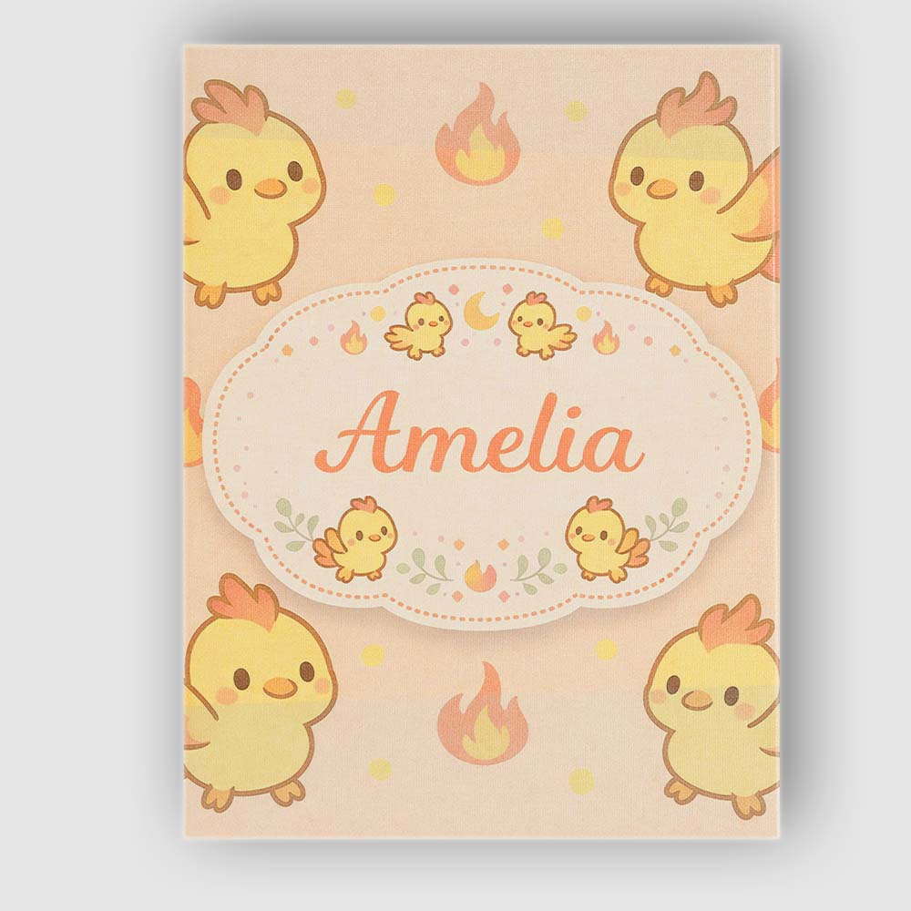 Personalised Name Cute Fire Chick Cartoon Animal Pattern Perfect Custom Interior Canvas Wall Art Print Decor Picture Ready to Hang