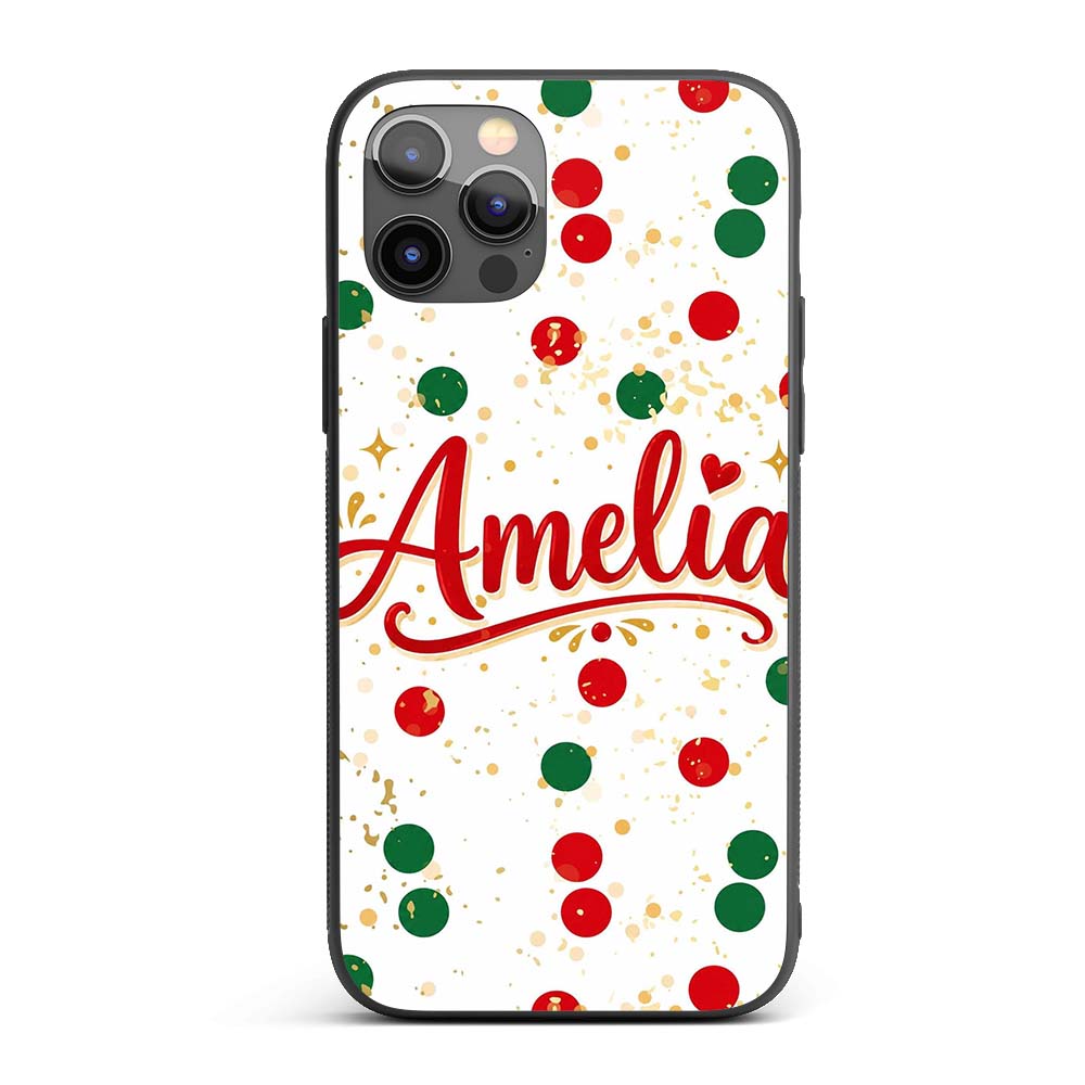Red Green Polka Dot Gold Splash Seamless Pattern Custom Name Protective Phone Case Mobile Cover Durable Everyday Smartphone Shock Resistant