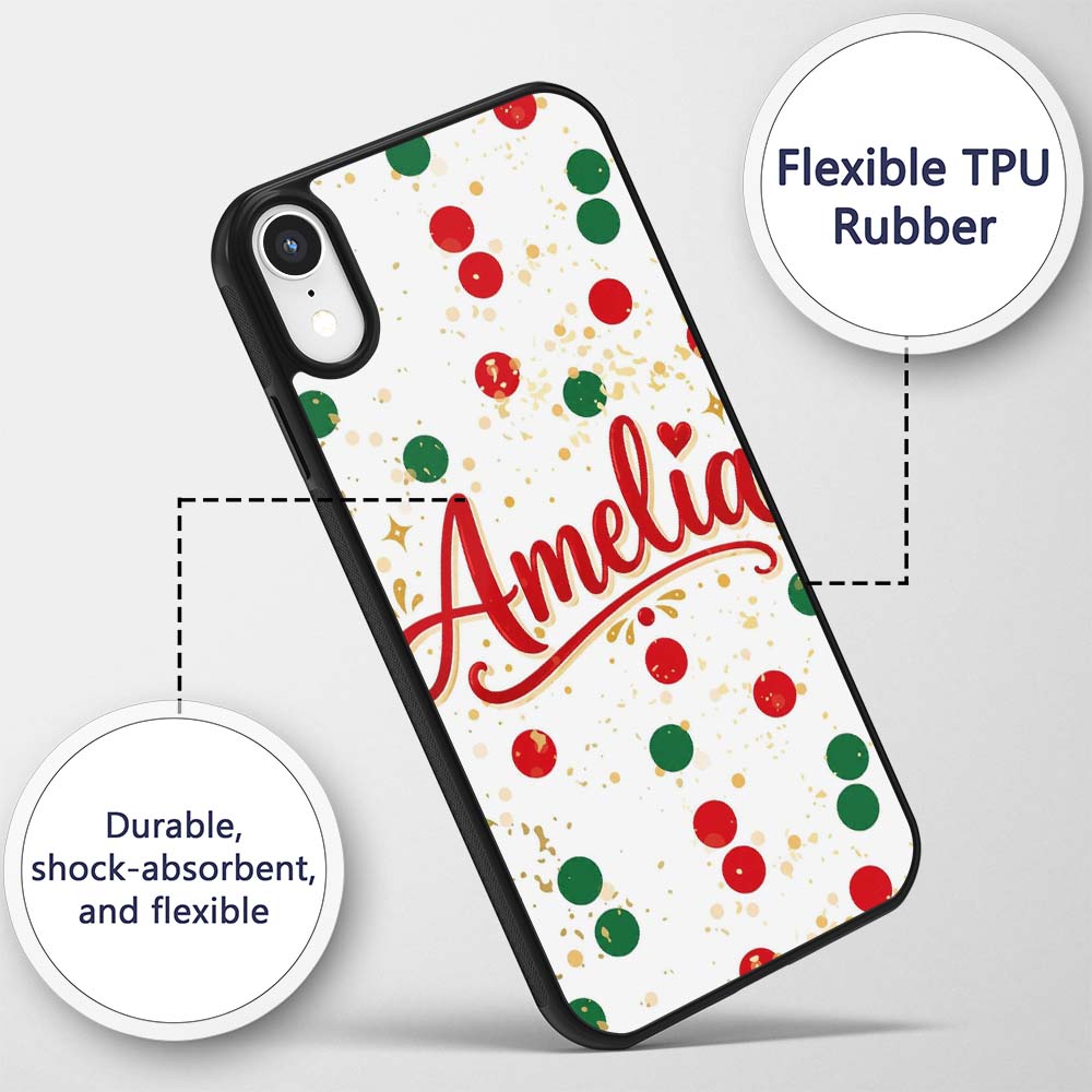 Red Green Polka Dot Gold Splash Seamless Pattern Custom Name Protective Phone Case Mobile Cover Durable Everyday Smartphone Shock Resistant