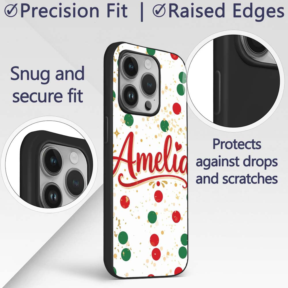 Red Green Polka Dot Gold Splash Seamless Pattern Custom Name Protective Phone Case Mobile Cover Durable Everyday Smartphone Shock Resistant