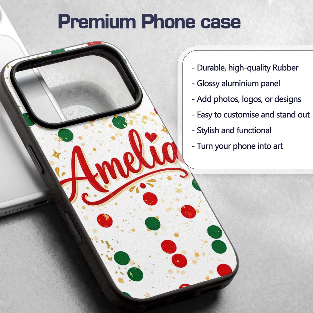 Red Green Polka Dot Gold Splash Seamless Pattern Custom Name Protective Phone Case Mobile Cover Durable Everyday Smartphone Shock Resistant