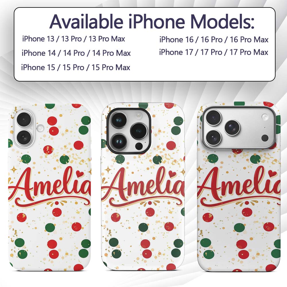 Red Green Polka Dot Gold Splash Seamless Pattern Custom Name Protective Phone Case Mobile Cover Durable Everyday Smartphone Shock Resistant