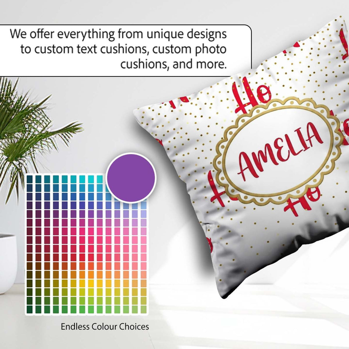 Custom Name Festive Ho Ho Ho Red Gold Polka Dot Seamless Pattern Square Filled Cushion Throw Pillow Sofa Bed Home Decor Zip Washable UK Made