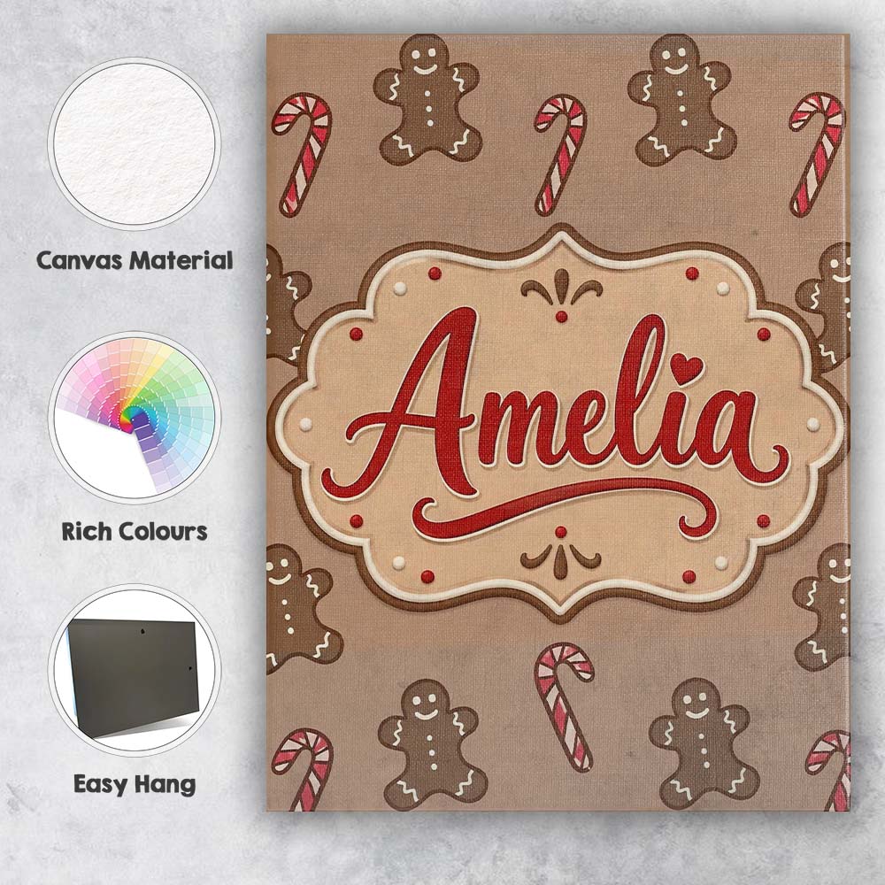 Personalised Name Gingerbread Man Candy Custom Modern Room Accent Elegant Feature Canvas Wall Art Print Decor Picture Ready to Hang