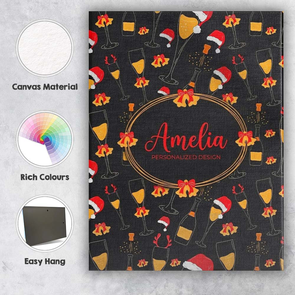 Personalised Name Festive Champagne Glass Custom Unique Gift Idea Elegant Feature Canvas Wall Art Print Decor Picture Ready to Hang