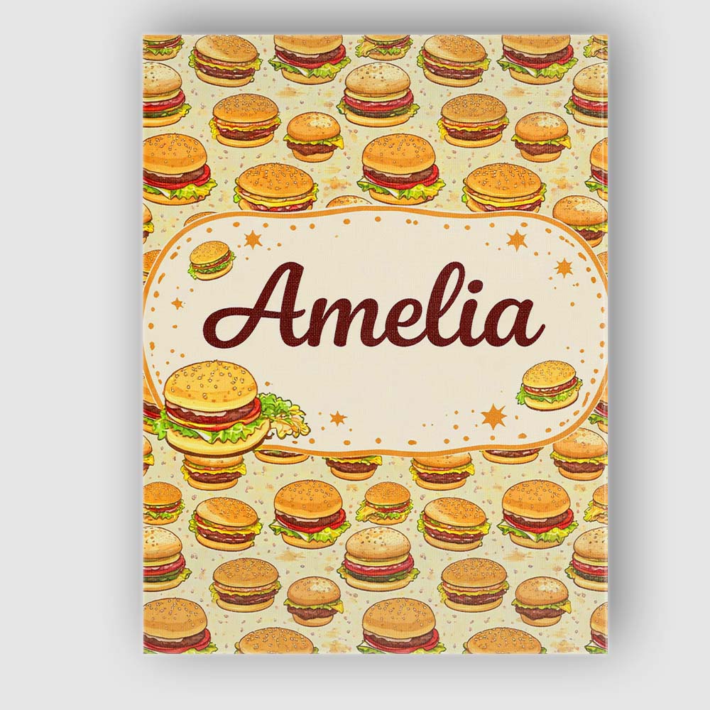 Personalised Name Cartoon Cheeseburger Seamless Pattern Light Green Custom Canvas Wall Art Print Decor Picture Ready to Hang