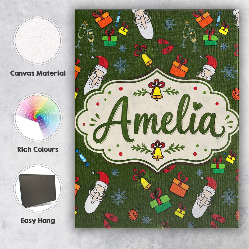 Personalised Name Santa Claus Gifts Mittens Custom Bespoke Interior Contemporary Canvas Wall Art Print Decor Picture Ready to Hang