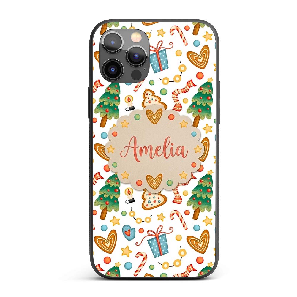 Christmas Tree Candy Cane Cookies Stars Gift Custom Name Protective Phone Case Mobile Cover Durable Everyday Smartphone Shock Resistant