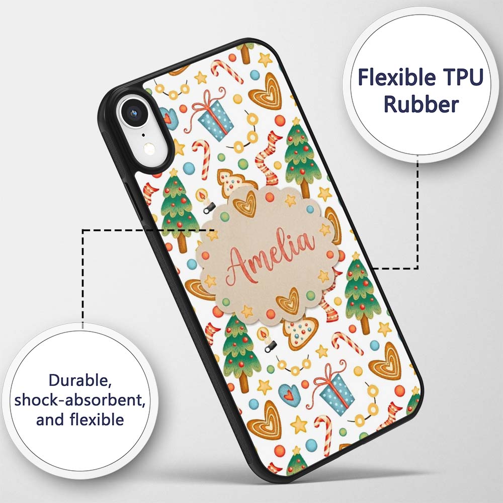 Christmas Tree Candy Cane Cookies Stars Gift Custom Name Protective Phone Case Mobile Cover Durable Everyday Smartphone Shock Resistant