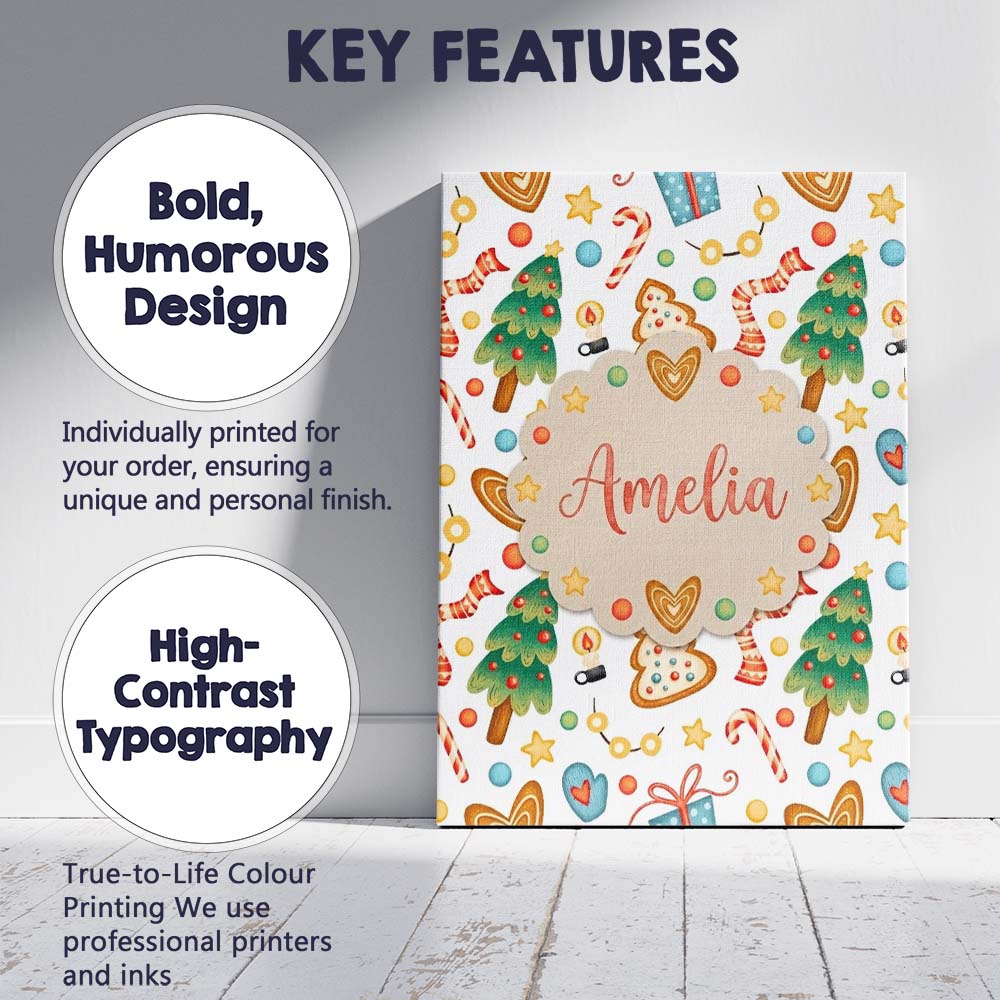 Personalised Name Christmas Tree Candy Cane Custom Bespoke Interior Contemporary Canvas Wall Art Print Decor Picture Ready to Hang
