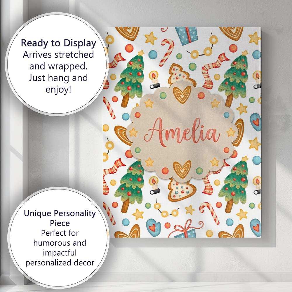 Personalised Name Christmas Tree Candy Cane Custom Bespoke Interior Contemporary Canvas Wall Art Print Decor Picture Ready to Hang