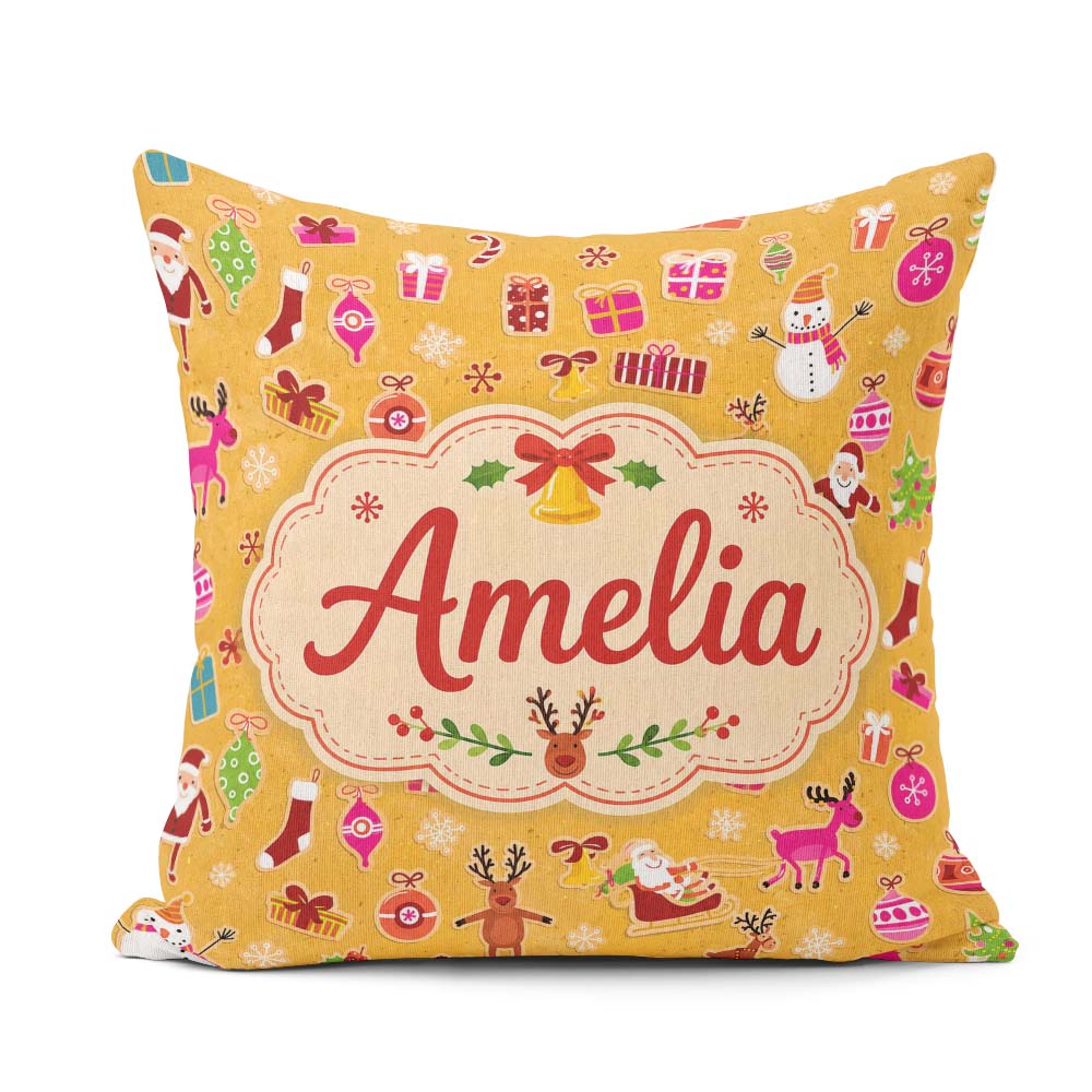 Custom Name Pink Cookies Candy Cane Star Sweets Festive Seamless Square Filled Cushion Throw Pillow Sofa Bed Home Decor Zip Washable UK Made