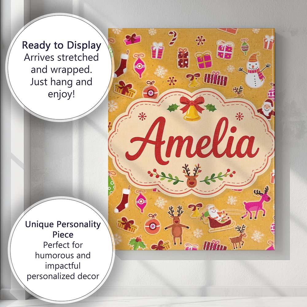Personalised Name Pink Christmas Cookies Custom Unique Gift Idea Elegant Feature Canvas Wall Art Print Decor Picture Ready to Hang