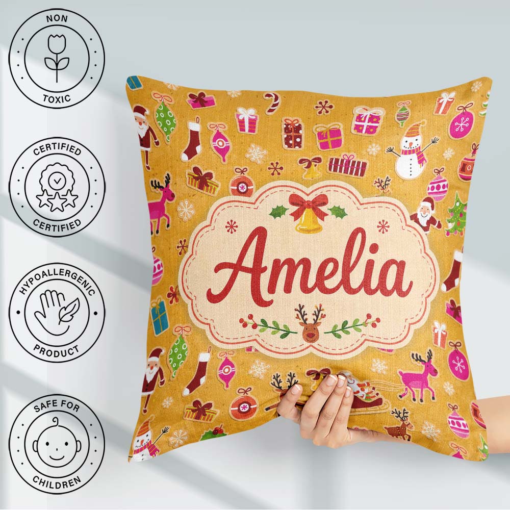Custom Name Pink Cookies Candy Cane Star Sweets Festive Seamless Square Filled Cushion Throw Pillow Sofa Bed Home Decor Zip Washable UK Made