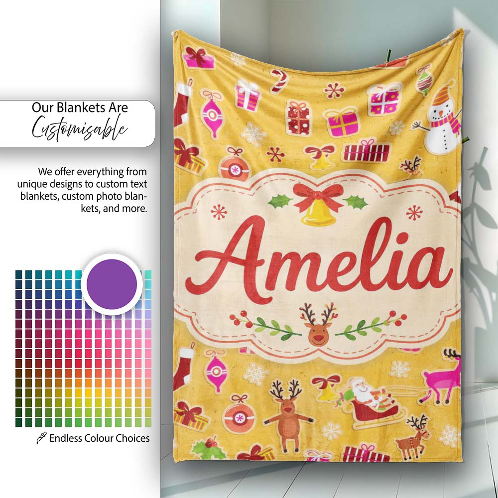 Pink Christmas Cookies Candy Cane Star Sweets Festive Seamless Personalised Custom Name Super Soft Fleece Blanket Bed Sofa Throw