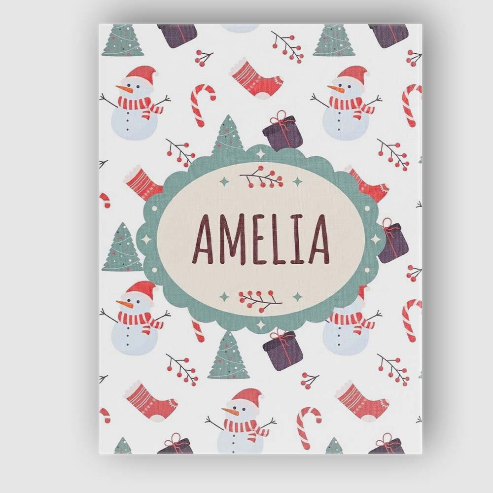 Personalised Name Cute Snowman Candy Cane Custom Unique Gift Idea Elegant Feature Canvas Wall Art Print Decor Picture Ready to Hang