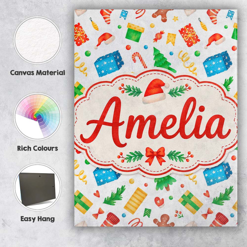 Personalised Name Watercolor Christmas Custom Modern Room Accent Elegant Feature Canvas Wall Art Print Decor Picture Ready to Hang