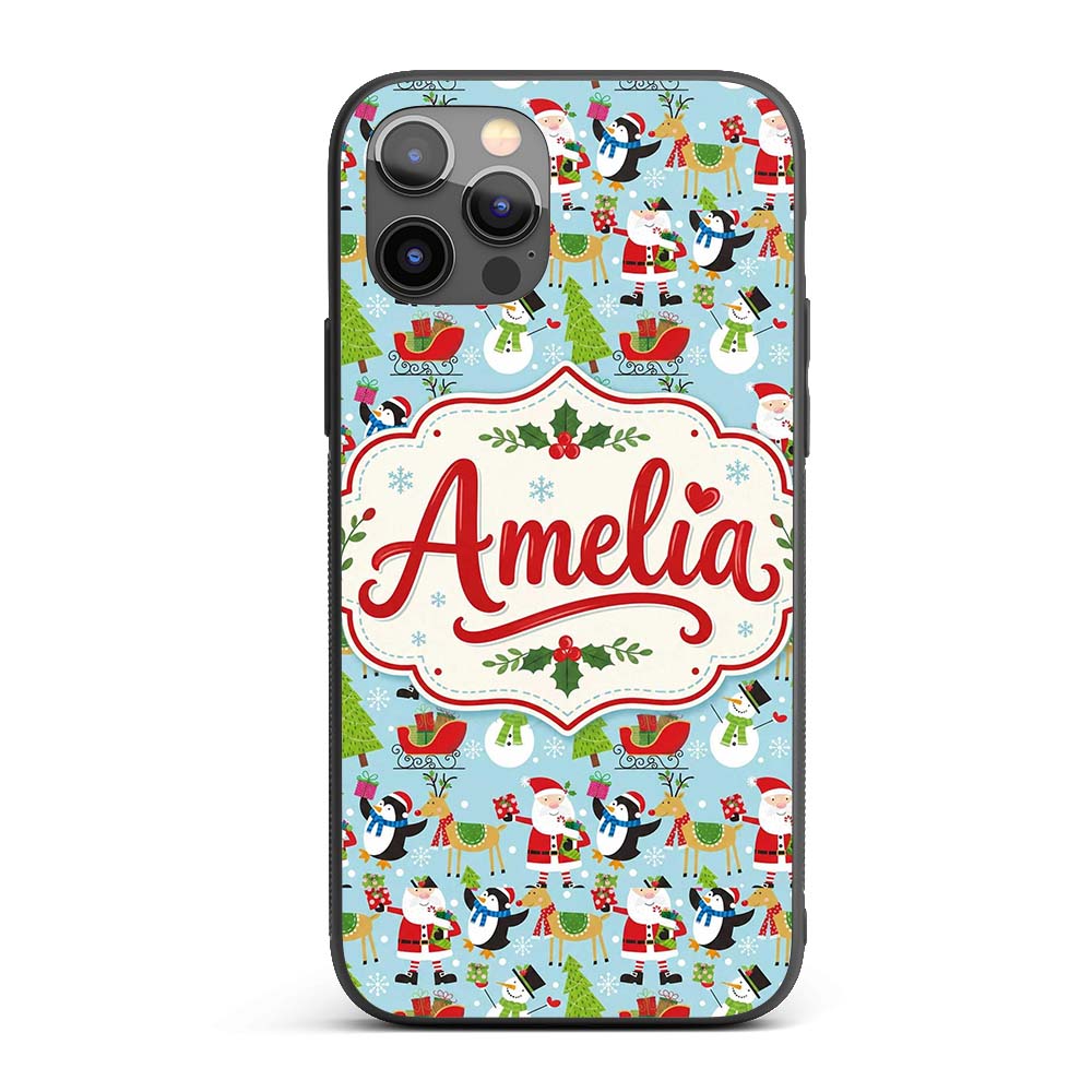 Santa Reindeer Penguin Sleigh Snowman Christmas Custom Name Protective Phone Case Mobile Cover Durable Everyday Smartphone Shock Resistant