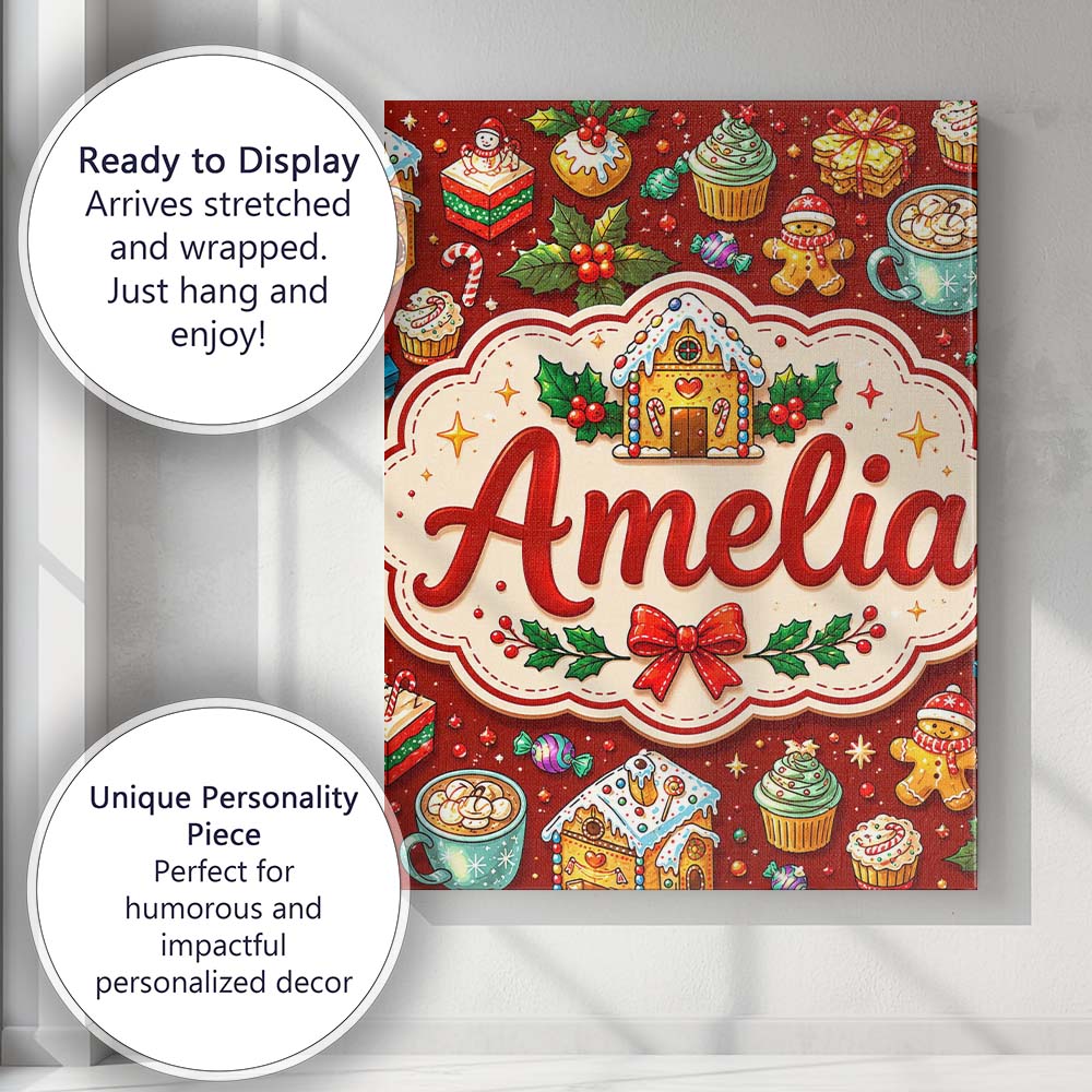 Personalised Name Gingerbread House Cupcake Custom Bespoke Interior Contemporary Canvas Wall Art Print Decor Picture Ready to Hang