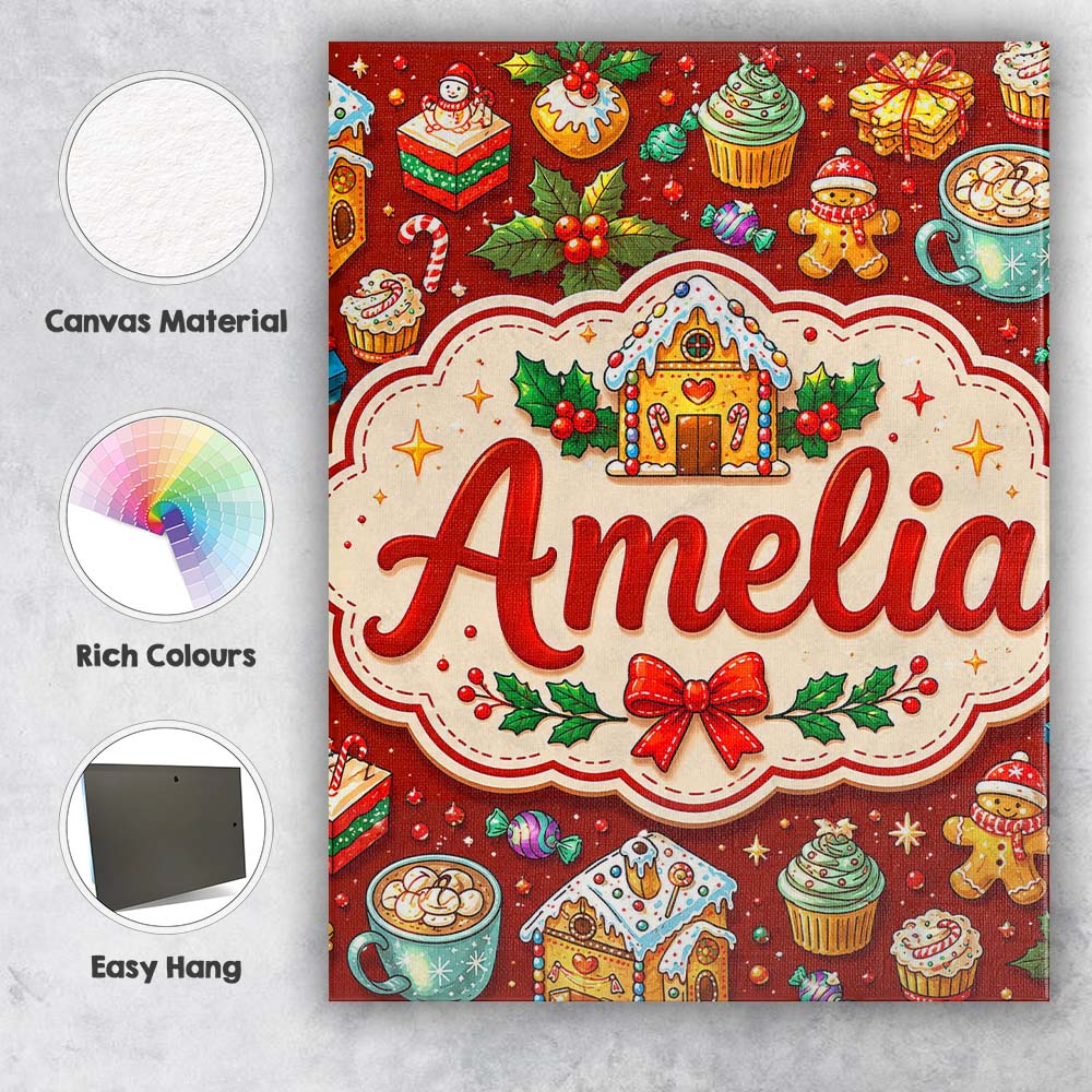 Personalised Name Gingerbread House Cupcake Custom Bespoke Interior Contemporary Canvas Wall Art Print Decor Picture Ready to Hang