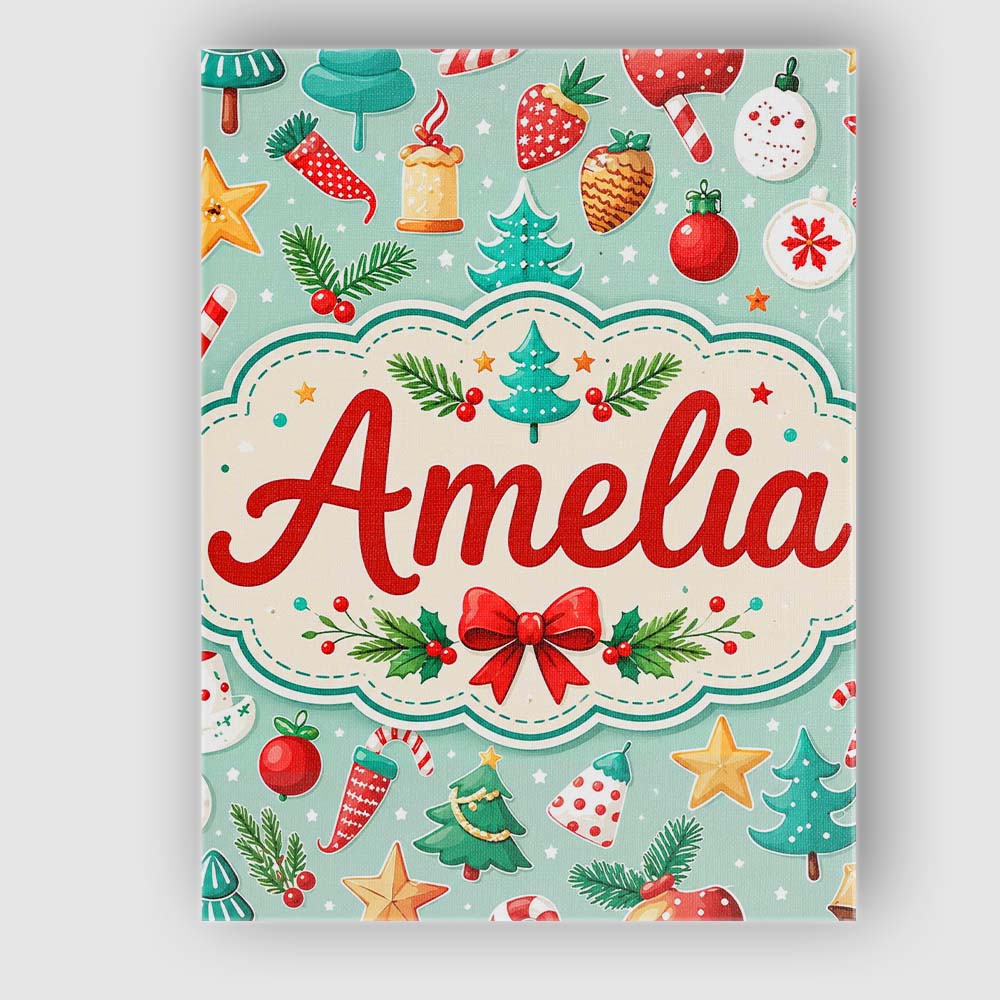 Personalised Name Festive Christmas Trees Custom Unique Gift Idea Elegant Feature Canvas Wall Art Print Decor Picture Ready to Hang