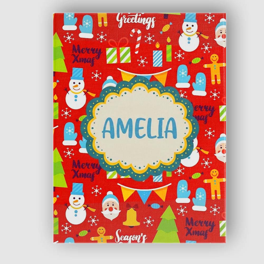 Personalised Name Merry Xmas Greetings Custom Modern Room Accent Elegant Feature Canvas Wall Art Print Decor Picture Ready to Hang