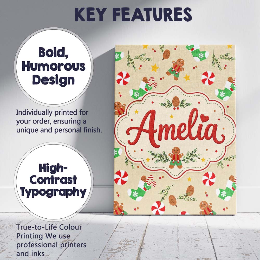 Personalised Name Gingerbread Cookies Candy Custom Bespoke Interior Contemporary Canvas Wall Art Print Decor Picture Ready to Hang