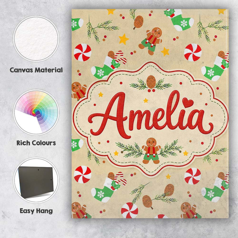 Personalised Name Gingerbread Cookies Candy Custom Bespoke Interior Contemporary Canvas Wall Art Print Decor Picture Ready to Hang