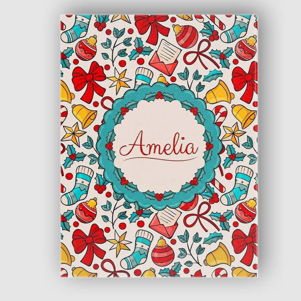 Personalised Name Holiday Bells Bows Custom Premium Decorative Design Modern Room Accent Canvas Wall Art Print Decor Picture Ready to Hang